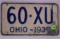 1939 OHIO LICENSE PLATE