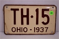 1937 OHIO LICENSE PLATE