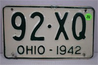 1942 OHIO LICENSE PLATE