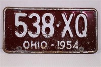 1954 OHIO LICENSE PLATE