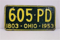 1953 OHIO LICENSE PLATE