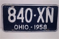 1958 OHIO LICENSE PLATE