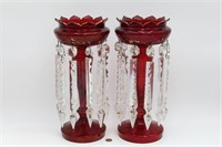Victorian Ruby Glass & Crystal Lusters