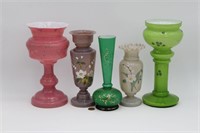 Victorian Hand painted Lusters & Vases