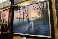 30x42 inch Country snow scene with barn in the