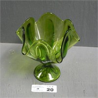 Viking Epic Green Art Glass Footed Bowl