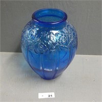 12" Heavy Blue Glass Flower Vase