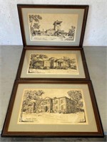 3 Framed Henderson, KY Landmark Sketches (signed)