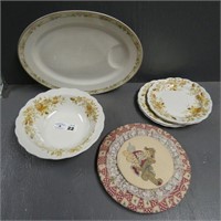 Staffordshire Antique Rose Bowl & Plates