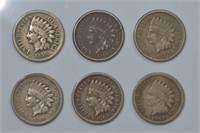 6 CN Indian Head Cents 59, 60, 61, 62, 63 and 64