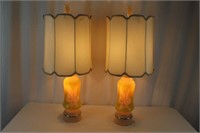 Pair of Glass MCM Lamps with Glass Finials
