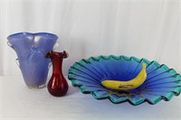Vintage Art Glass Fruit Bowl & Vases