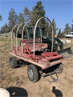 ANTIQUE WAGON ON WHEELED FRAME WITH SNOW SKIDS