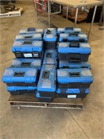 Approximately 33 plastic tool boxes