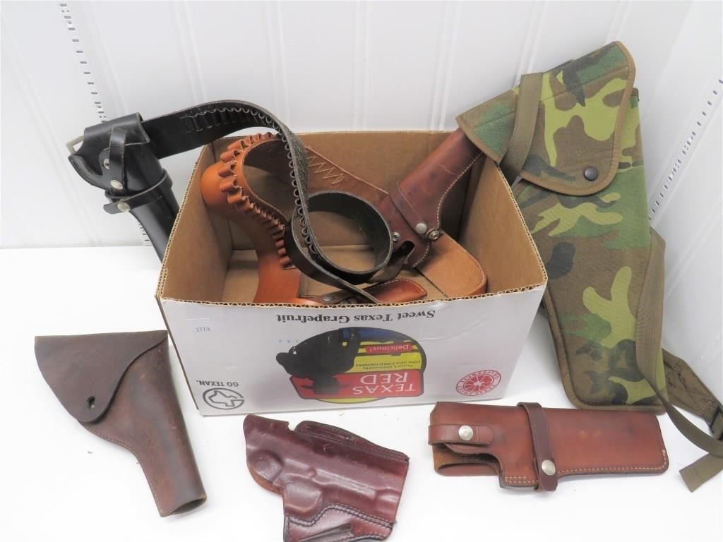 Assortment of 7 Holsters and 2 Cartridge Belts –