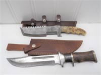 (2) Custom Made Damascus Steel Fixed Blade Sheath