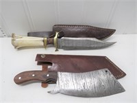 (2) Custom Made Damascus Steel Fixed Blade Sheath