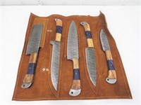 5 Piece Custom Made Damascus Steel Cutlery Set