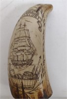 HORN CARVED w/ SHIP MERCURY & OTHER TEXT