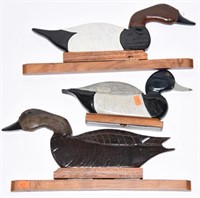 (3) Hand carved half size one sided Duck