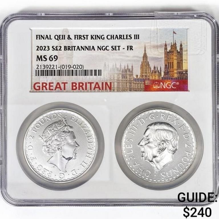 2023 G.Britain Silv. 2P Set-FR NGC MS69 QEII & K.