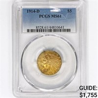1914-D $5 Gold Half Eagle PCGS MS61