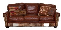 Italian Leather Sofa with Cowhide Detail