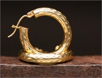14K Gold Textured Hoop Earrings - 2.29g