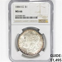 1884-CC Morgan Silver Dollar NGC MS66