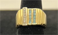 14KT Gold with Blue and White Diamonds