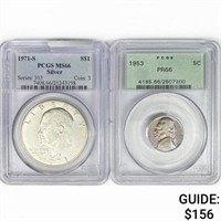 (2) Varied Silver Coinage PCGS PR,MS66 1953-1971