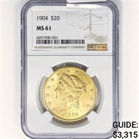 1904 $20 Gold Double Eagle NGC MS61