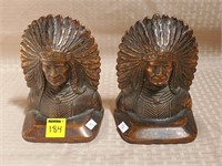 Antique Cast Metal Native American Chief Book Ends