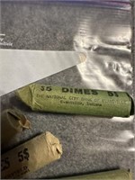 Vintage dime rolls unsearched $20 face value