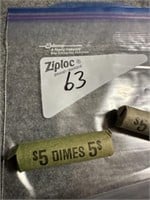 2 Vintage rolls of dimes unopened