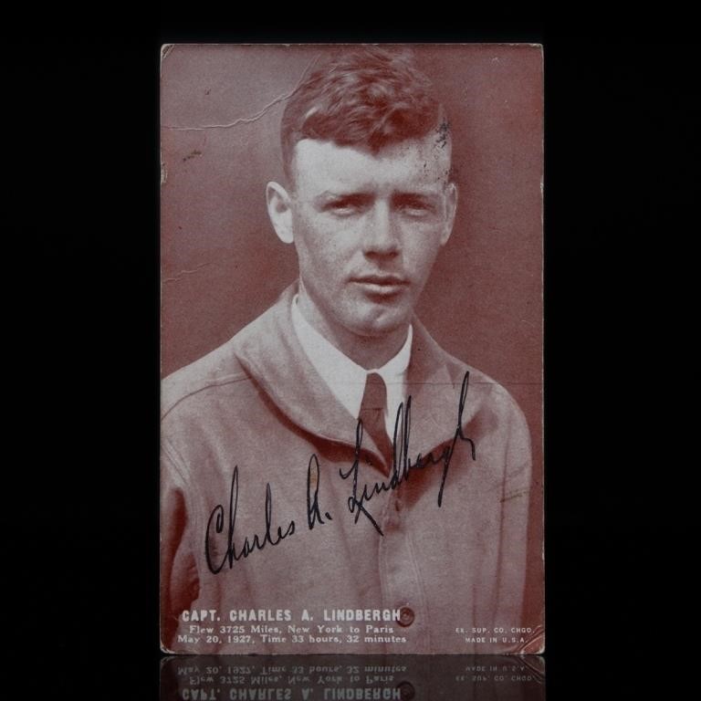 Charles Lindbergh Signed 3.4 x 5.25 Photo-Card