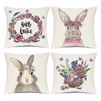 4pcs Easter Linen Cover Pillow Cases 18X18in