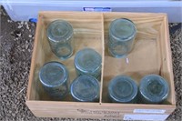 7 Blue Ball Jars in Wooden Box
