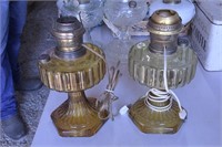 2 Amber Colored Electrified Aladdin Oil Lamps