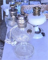 3 Aladdin Oil Lamps - Milk Glass and Clear, 2
