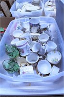 Box of Miscellaneous Tea Cups with Cream and