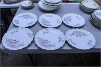Matching Set of 6. Plates, white with pink