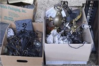 2 Boxes of Chandelier Lamp Parts and Black Iron