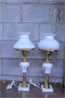 1 Pair White Gold Milk Glass Lamps