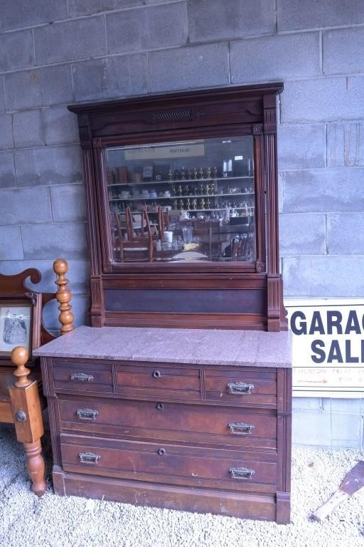 Marble Topped Walnut dresserr with Mirror and 2 lo