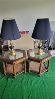 Vintage glass top wood/rattan end tables and