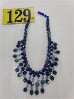 Vintage Glass ? Blue Bead Ladies Necklace 17"