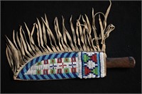 Beaded Sheath W/Old Knife engraved with a Swastica
