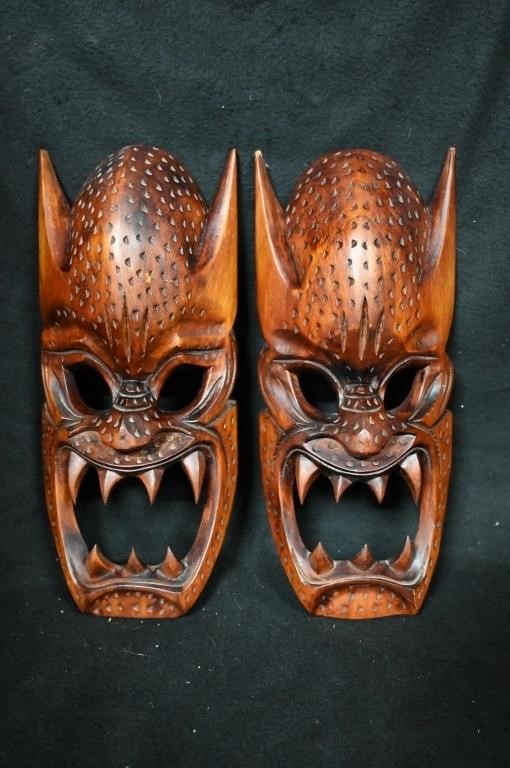 Set of Hand Carved Wood Demon Masks made in the Ph