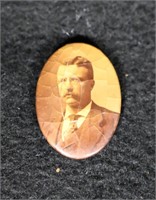 1 1/8" Oval Theodore Rosevelt Celluloid Pin 1890-1